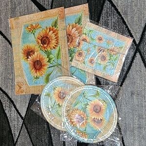 SUNFLOWER 🌻 MATCHING DISPOSABLE TABLE SETTINGS PARTY SUPPLIES SEVERS 8 P